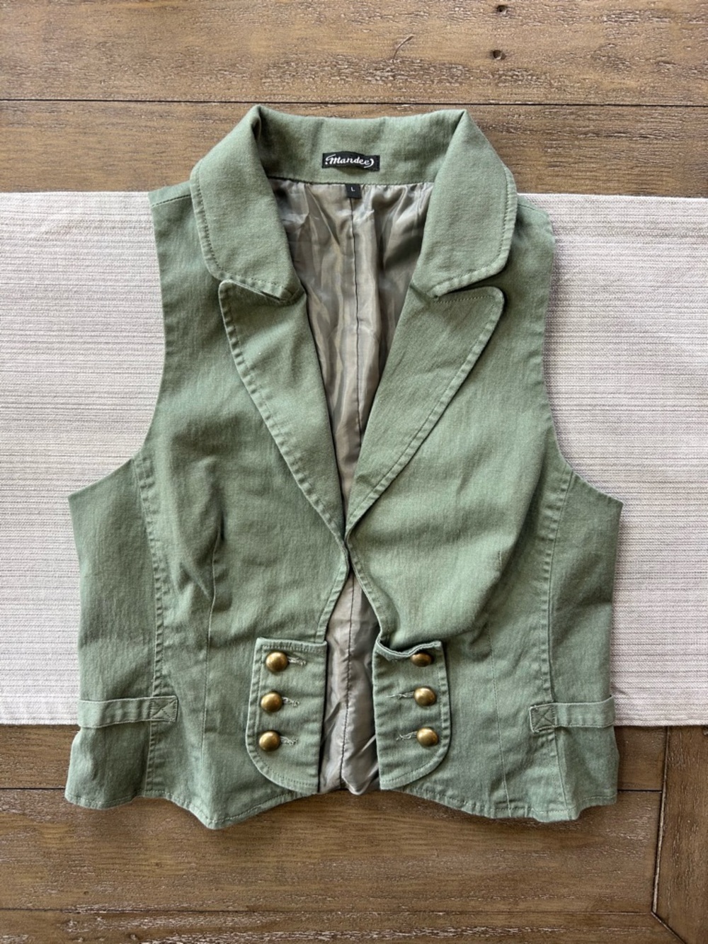 Vintage Mandee Olive Utility Vest | Military Style Button Waistcoat | Y2K